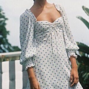 Faithfull the Brand White Dress with Blue Polka Dots